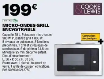 Brico Dépôt MICRO-ONDES GRILL ENCASTRABLE offre