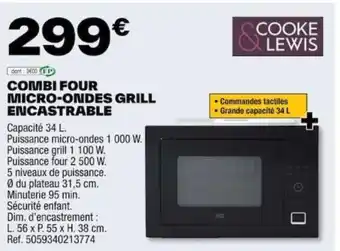 Brico Dépôt COMBI FOUR MICRO-ONDES GRILL ENCASTRABLE offre