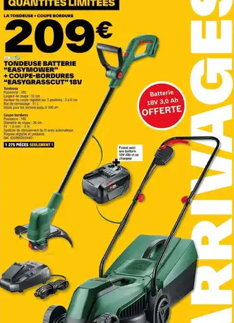 Brico Dépôt TONDEUSE BATTERIE "EASYMOWER" + COUPE-BORDURES "EASYGRASSCUT" 18V offre