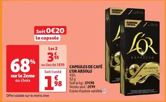 Auchan CAPSULES DE CAFÉ L'OR ABSOLU offre