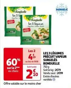 Auchan Bonduelle - les 3 légumes précuit vapeur surgelés offre