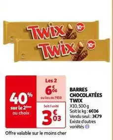 Auchan Twix - barres chocolatées offre