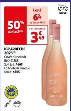 Auchan Cuvée d'une nuit - igp ardeche 2023 offre