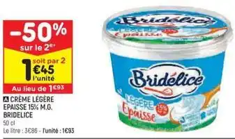 Leader Price Bridélice - crème légère epaisse 15% m.g offre