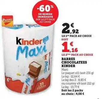 Hyper U Kinder - barres chocolatees offre