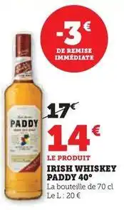 Hyper U Irish whiskey paddy 40° offre