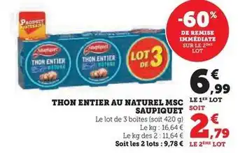 Hyper U Saupiquet - thon entier au naturel msc offre