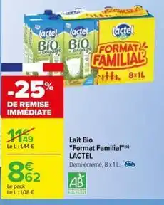 Carrefour Drive Lactel - lait bio format familial offre