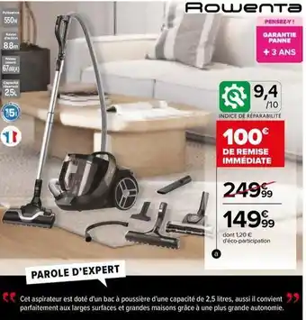 Carrefour Drive Rowenta - aspirateur sans sac silence force cyclonic yy4779fe offre