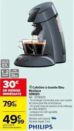 Carrefour Drive Philips - cafetière à dosette bleu mystique offre