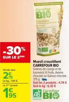 Carrefour Drive Carrefour - muesli croustillant bio offre