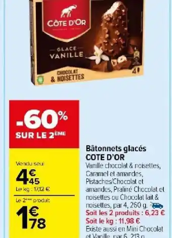 Carrefour Market Bâtonnets glacés COTE D'OR offre