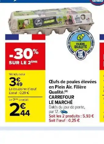 Carrefour Market Œufs de poules élevées en Plein Air. Filière offre