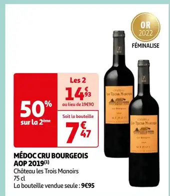 Auchan Supermarché Château les Trois Manoirs MÉDOC CRU BOURGEOIS AOP 2019 offre