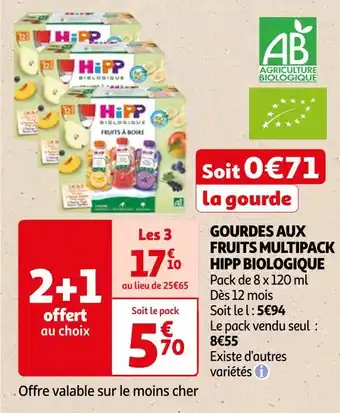 Auchan Supermarché HIPP BIOLOGIQUE GOURDES AUX FRUITS MULTIPACK offre