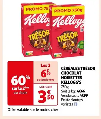 Auchan Supermarché KELLOGG'S CÉRÉALES TRÉSOR CHOCOLAT NOISETTES offre