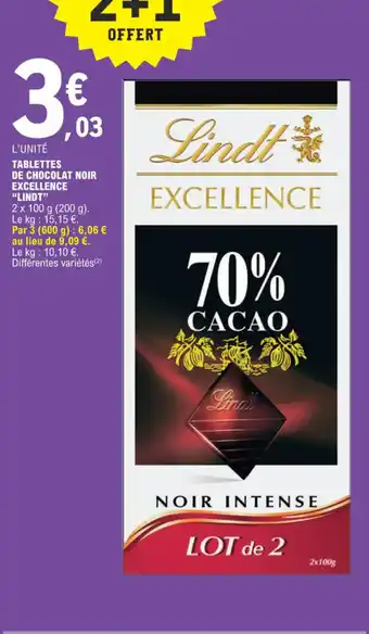 E.Leclerc TABLETTES DE CHOCOLAT NOIR EXCELLENCE "LINDT" offre