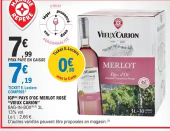 E.Leclerc IGP PAYS D'OC MERLOT ROSÉ offre