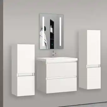 Bricorama Ensemble de meuble de salle de bain blanc clair 60cm+Vasque+Miroir+Colonne meuble salle de bain-Armoire de rangement-Meubles- offre