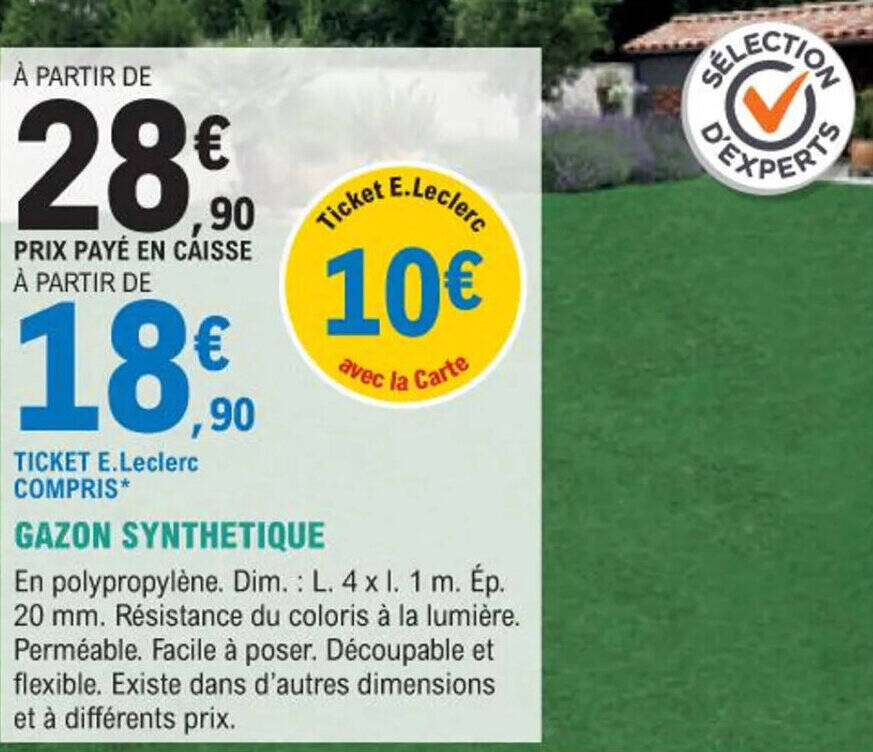 Promo GAZON SYNTHETIQUE chez E.Leclerc Jardi