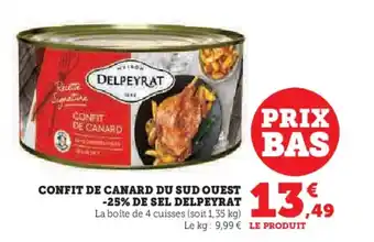 Super U CONFIT DE CANARD DU SUD QUEST -25% DE SEL DELPEYRAT offre