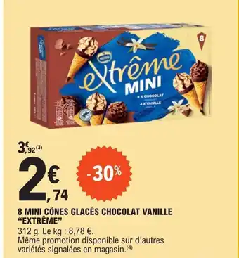 E.Leclerc 8 MINI CÔNES GLACÉS CHOCOLAT VANILLE "EXTRÊME" offre