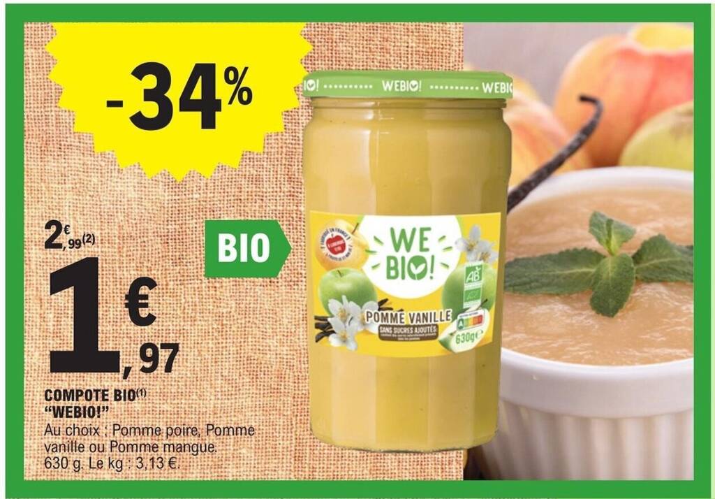 Promo COMPOTE BIO(1) "WEBIO!" chez E.Leclerc