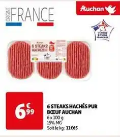 Auchan Auchan - 6 steaks hachés pur bœuf offre