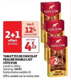 Auchan Côte d'or - tablettes de chocolat praliné double lait offre