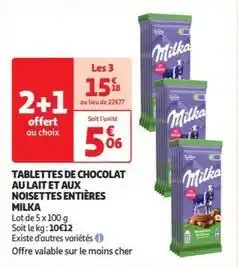 Auchan Milka - tablettes de chocolat au lait et aux noisettes entières offre