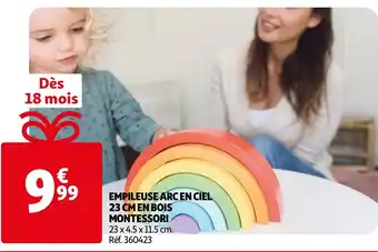 Auchan Empileuse arc en ciel 23 cm en bois montessori offre