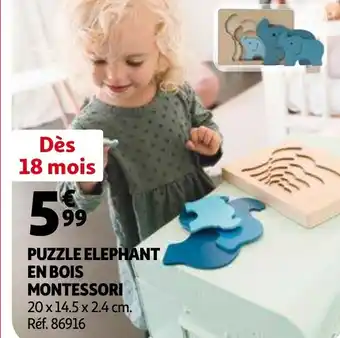 Auchan Puzzle elephant en bois montessori offre