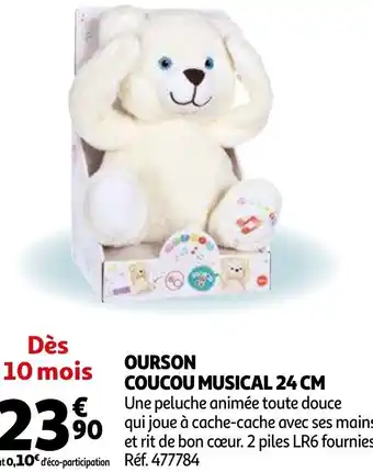 Ourson coucou musical 24 cm