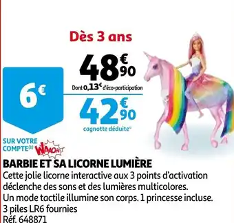 Auchan Barbie et sa licorne lumière offre