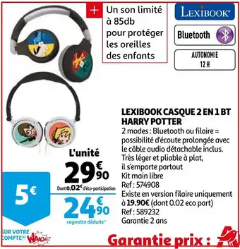 Auchan Lexibook Casque 2 en 1 BT Harry Potter offre