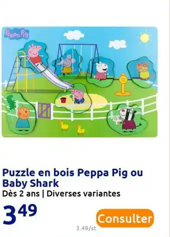 Action Puzzle en bois peppa pig ou baby shark offre