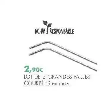 E.Leclerc Lot De 2 Grandes Pailles Courbées En Inox offre