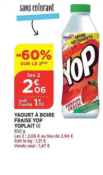 Bi1 Yaourt à Boire Fraise Yop Yoplait offre