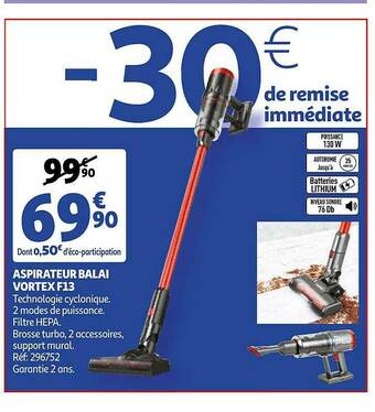 Auchan Aspirateur Balai Vortex F13 offre