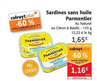 Colruyt Sardines Sans Huile Parmentier offre