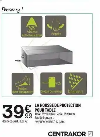 Centrakor La Housse De Protection Pour Table offre