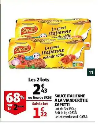 Auchan Sauce Italienne à La Viande Rôtie Zapetti offre