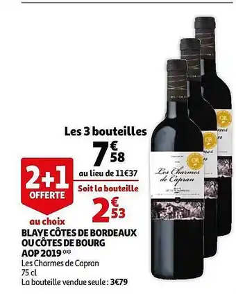 Auchan Blaye Côtes De Bordeaux Ou Côtes De Bourg Aop 2019 Les Charmes De Capran offre