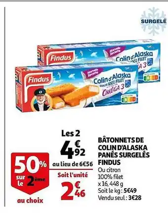Auchan Bâtonnets De Colin D'alaska Panés Surgelés Findus offre