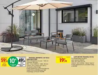 Intermarché Parasol Deporté 3 M Toile Amovible Ero, Lest Beton Triangle 18 Kg offre