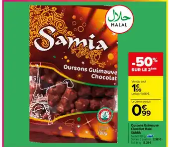 Carrefour Oursons Guimauve Chocolat Halal Samia offre