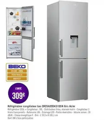 Réfrigérateur Congélateur Bas Crcsa295k310sn Gris Acier Beko