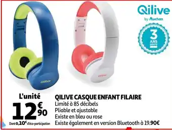 Auchan Qilive casque enfant filaire offre