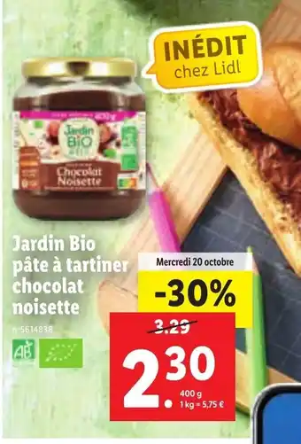 Lidl Jardin bio pâte à tartiner chocolat noisette offre