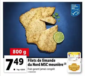 Lidl Filets de limande du nord MSC meunière offre